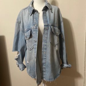 Zara denim oversized distressed shirt
